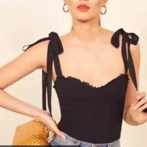 Reformation “Blanca” Black Bustier Top with Ribbon Ties! Size 8 (runs small 6)